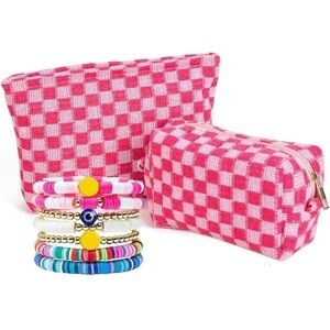 2 Piece Pink Checkered Makeup bags plus gifts